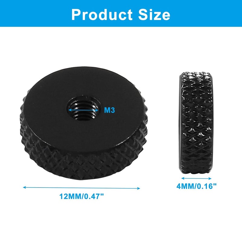 Hitefu 5PCS M3 Flat Knurled Nut, Aluminum Alloy 12mm x 4mm Knurled Thumb Nut, Thumb Thin Nut, Black - Image 5